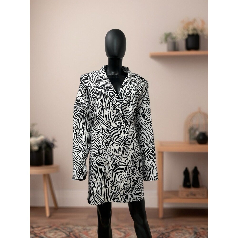 Nasty Gal Zebra Print‎ Longline Blazer Women’s Size 14 Black White Jacket NWOT